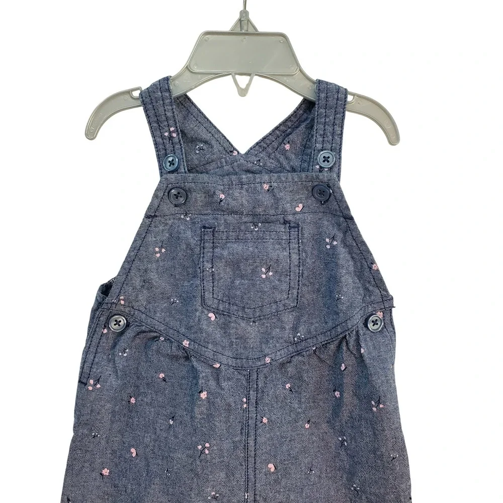 Carter's Chambray Overalls Dress Floral Accents Buttons Size 18M
